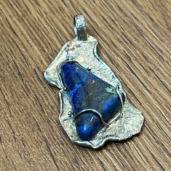 Large Lapis Stone Pendant Necklace 925 Sterling Silver Southwestern Handmade NEW - Picture 1 of 10